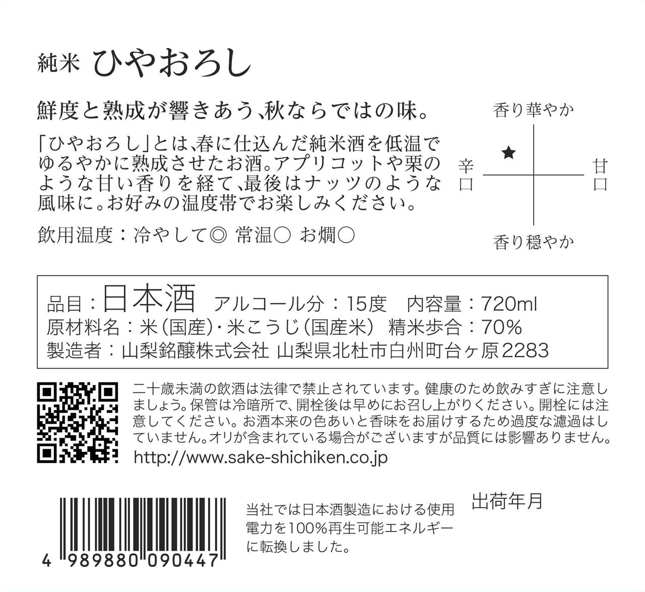 七賢 純米 ひやおろし | Sakenomy - 日本酒を知り、日本を知る
